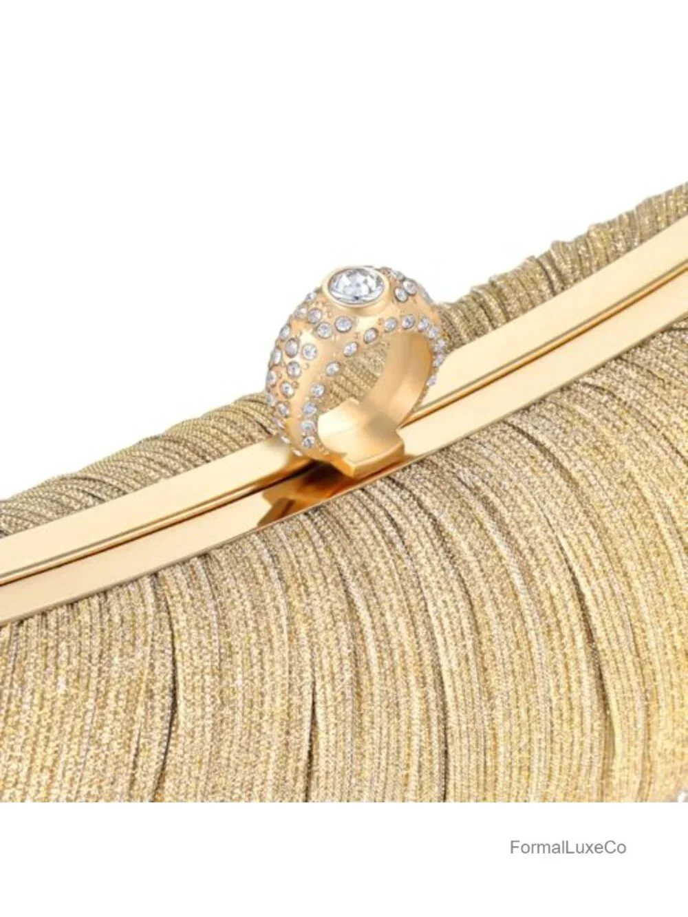 Faux Leather Glitter Pleated Clutch Purse with Rhinestone Ring Evening Bag for